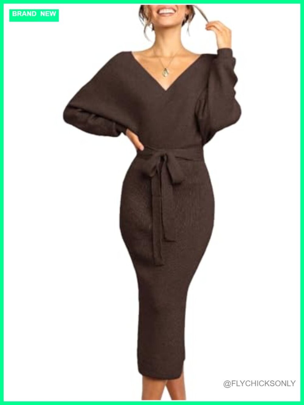 Womens Maxi Sweater Dress Long Sleeve Batwing Wrap V Neck